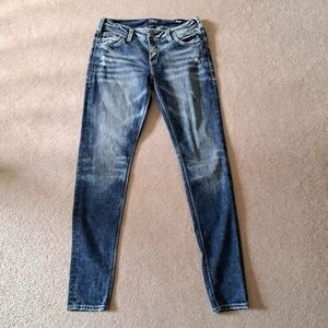 Silver Jeans Girlfriend Denim Blue Women's  28 Faded Distressed Stretch Casual